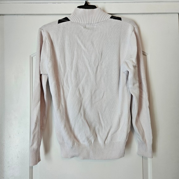 Carbon Sweater Men Medium Argyle Quarter Zip White Neutral Old Money 100% Cotton - Picture 2 of 6